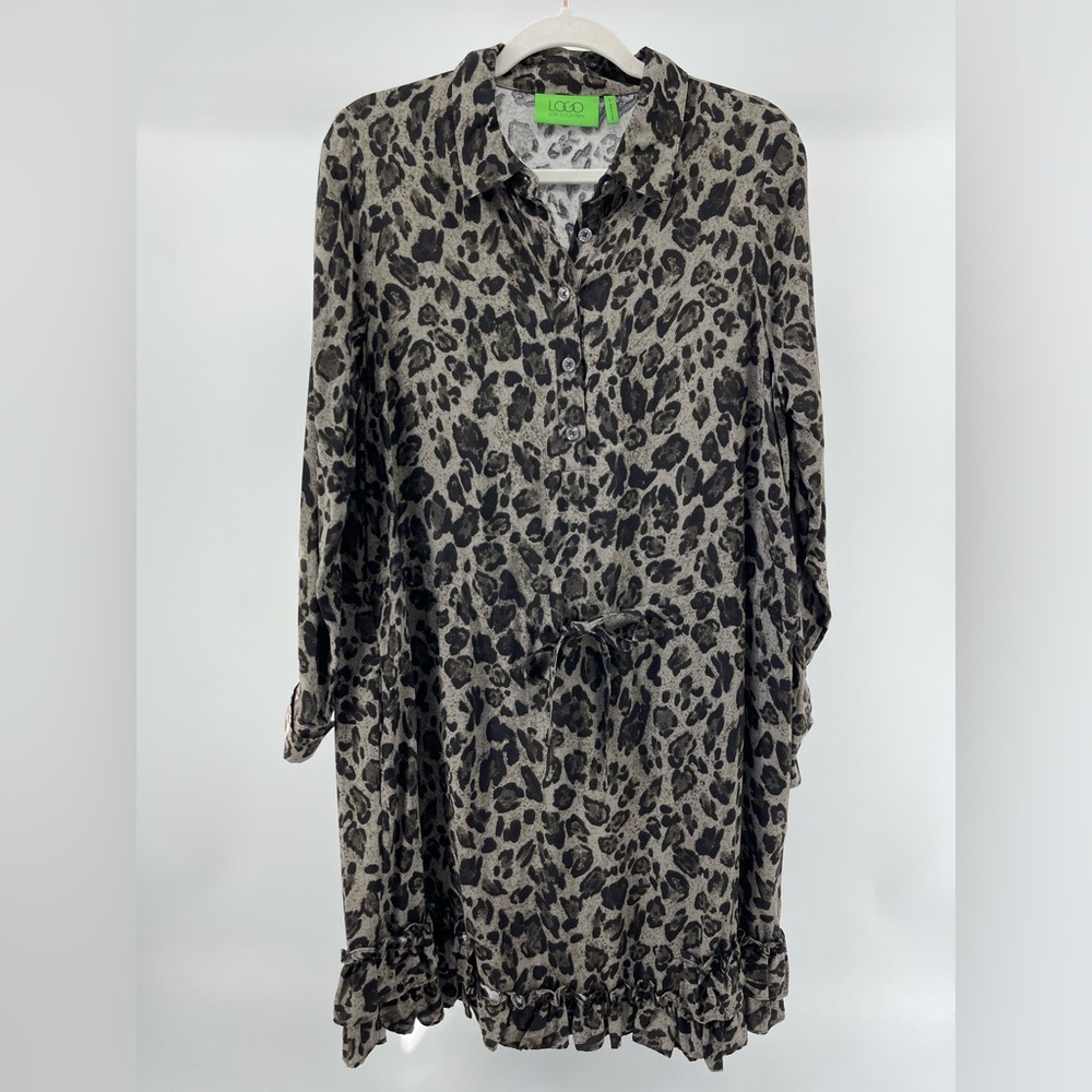 LOGO by Lori Goldstein Leopard Print Long Sleeve Dress, Women's Oversized Small